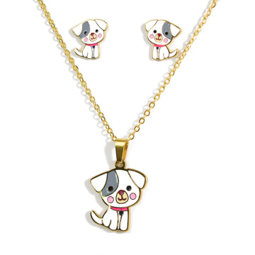 Cute dog pendant customized gifts daily children colorful stainless steel kids jewelry set